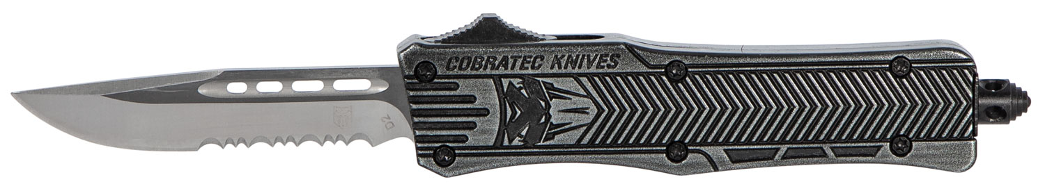 CobraTec Knives SSWCTK1SDS CTK-1 Small 2.75″ OTF Part Serrated D2 Steel Blade/Black Stonewashed Aluminum Handle Features Glass Breaker Includes Pocket Clip