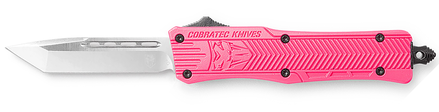 CobraTec Knives SPKCTK1STNS CTK-1 Small 2.75″ OTF Tanto Plain D2 Steel Blade/Pink Aluminum Handle Features Glass Breaker Includes Pocket Clip