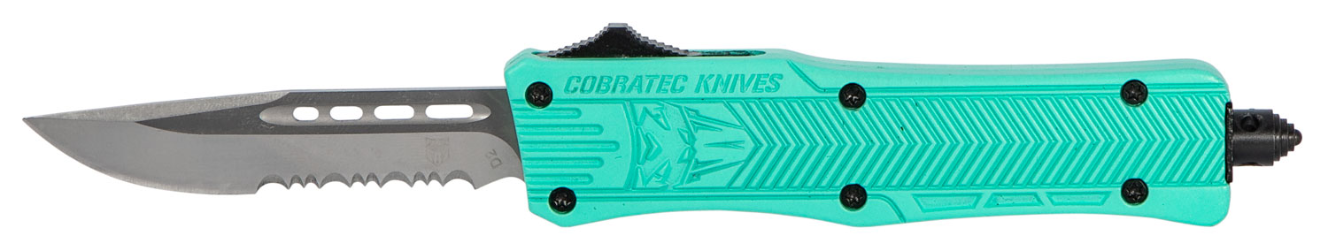 CobraTec Knives STFCTK1SDS CTK-1 Small 2.75″ OTF Drop Point Part Serrated D2 Steel Blade/ Tiffany Blue Aluminum Handle Features Glass Breaker Includes Pocket Clip