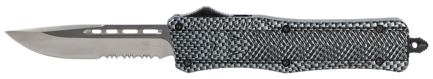 CobraTec Knives MSCFTK1MDS CTK-1 Medium 3″ OTF Drop Point Part Serrated D2 Steel Blade/ Carbon Fiber Aluminum Handle Features Glass Breaker Includes Pocket Clip