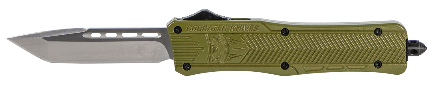 CobraTec Knives MODCTK1MTNS CTK-1 Medium 3″ OTF Tanto Plain D2 Steel Blade/OD Green Aluminum Handle Features Glass Breaker Includes Pocket Clip