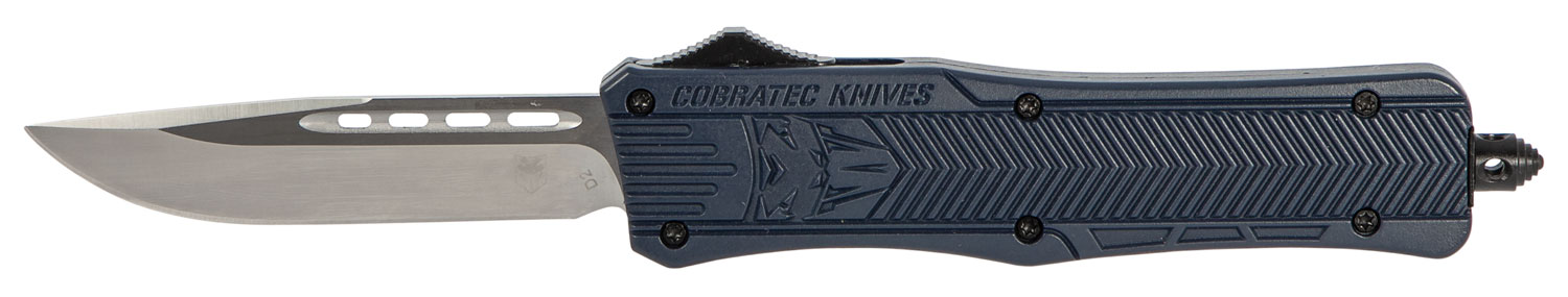 CobraTec Knives MNYCTK1MDNS CTK-1 Medium 3″ OTF Drop Point Plain D2 Steel Blade/NYPD Blue Aluminum Handle Features Glass Breaker Includes Pocket Clip