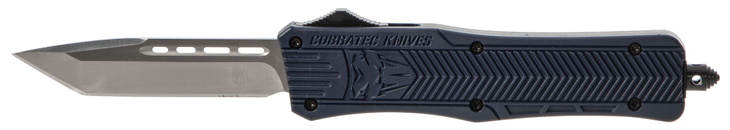 CobraTec Knives MNYCTK1MTNS CTK-1 Medium 3″ OTF Tanto Plain D2 Steel Blade/NYPD Blue Aluminum Handle Features Glass Breaker Includes Pocket Clip