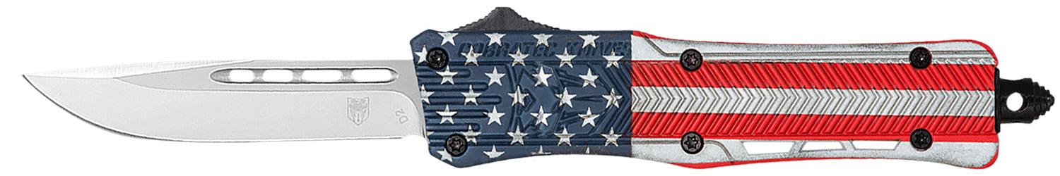 CobraTec Knives MUSACTK1MDNS CTK-1 American Flag Medium 3″ OTF Drop Point Plain D2 Steel Blade, 5″ Red/White/Blue Flag Cerakote Aluminum Alloy Handle