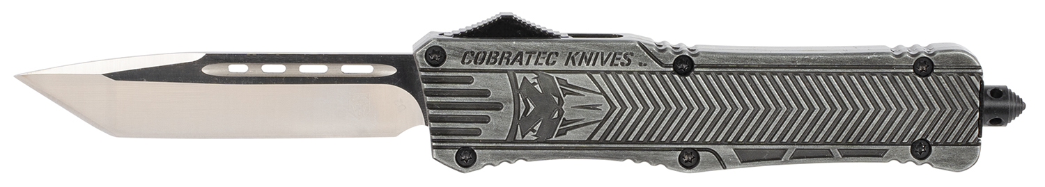 CobraTec Knives LSWCTK1LTNS CTK-1 Large 3.75″ OTF Tanto Plain D2 Steel Blade/Stonewashed Aluminum Handle Features Glass Breaker Includes Pocket Clip