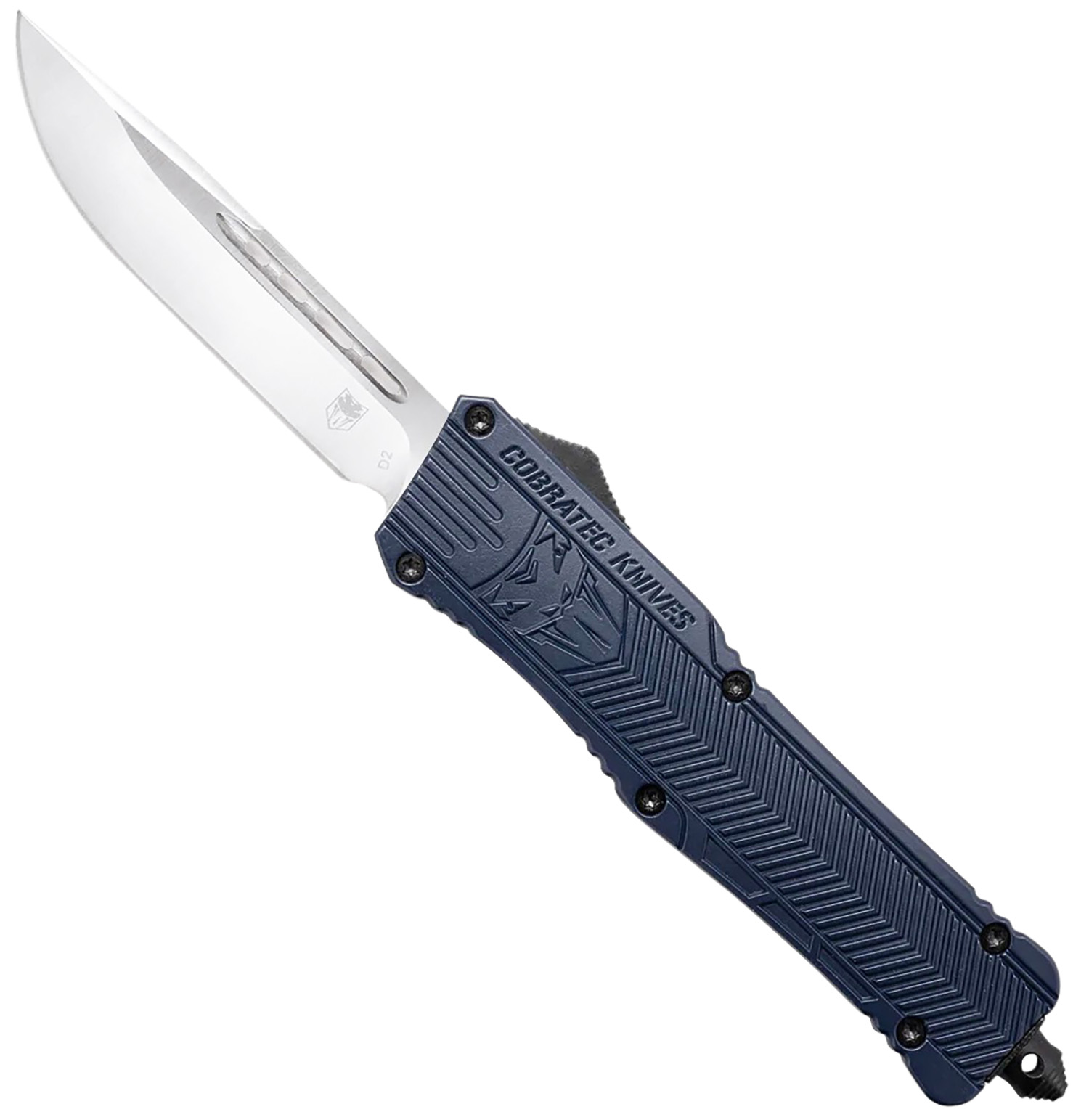CobraTec Knives LNYCCTK1LDNS CTK-1 Large 3.75″ OTF Drop Point Plain D2 Steel Blade/NYPD Blue Aluminum Handle Features Glass Breaker Includes Pocket Clip