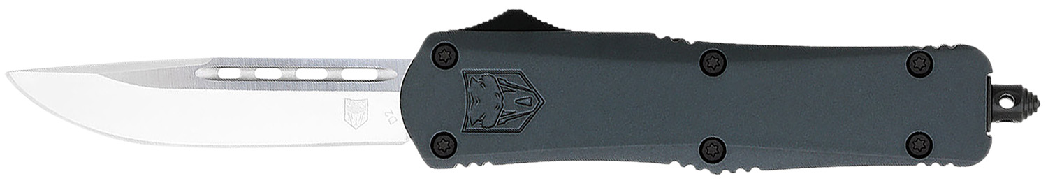 CobraTec Knives MGYFS3DNS FS-3 Medium 3″ OTF Drop Point Plain D2 Steel Blade, 4.50″ Gray Aluminum Alloy Handle