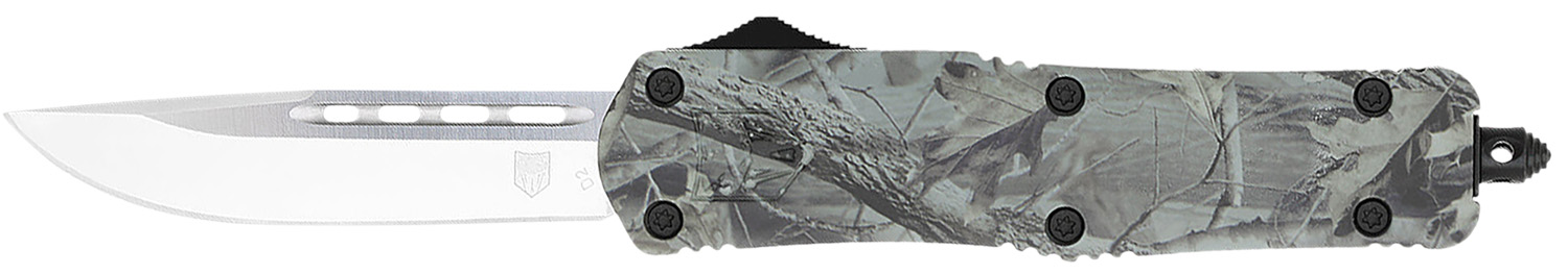 CobraTec Knives MWDFS3DNS FS-3  Medium 3″ OTF Drop Point Plain D2 Steel Blade, 4.50″ Woodland Camo Aluminum Alloy Handle