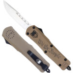 CobraTec Knives SWTPFS3DNS FS-3 We The People Small 2.75″ OTF Drop Point Plain Aluminum Cerakoted D2 Steel Blade, Tan “We The People” Aluminum Handle