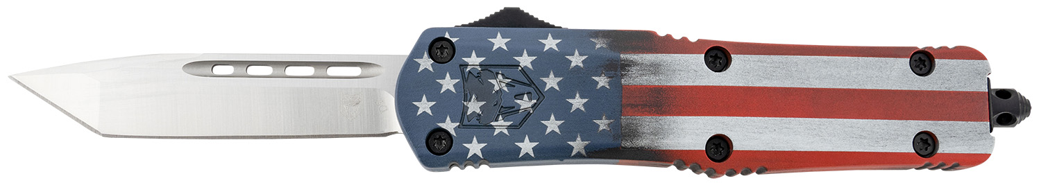 CobraTec Knives MCUSAFS3TNS FS-3 American Flag Medium 3″ OTF Tanto Plain Satin D2 Steel Blade, 5″ US Flag Aluminum Cerakoted Handle