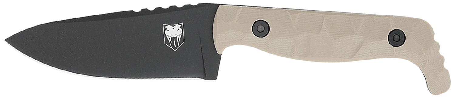 CobraTec Knives CTKPTAN KingPin EDC 4″ Fixed Drop Point Plain Black Powder Coated D2 Steel Blade, 4″ Tan Textured G10 Scales Handle