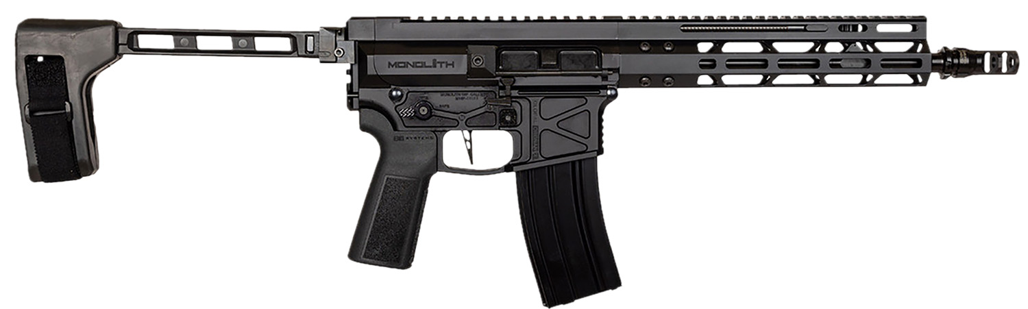 Global Ordnance LLC 197892004862 Monolith 15P 5.56x45mm NATO 30+1 12.50″ Black Mono Barrel, M-LOK Handguard, Black Aluminum Picatinny Rail Receiver, SB Tactical Brace, B5 P-Grip 23 Grip