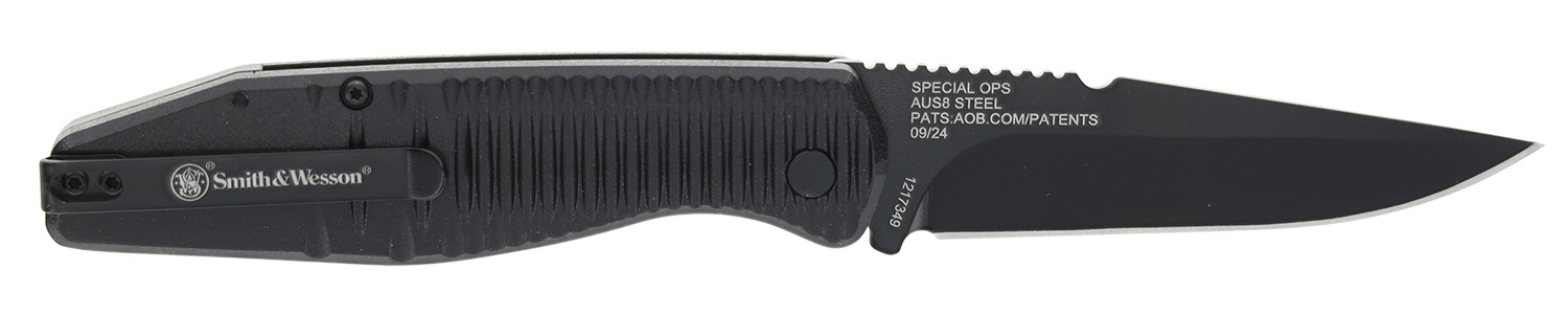 Smith & Wesson Knives 1215357 Special Ops  Full Size 3.40″ Folding Drop Point Plain AUS-8A SS Blade Aluminum Handle