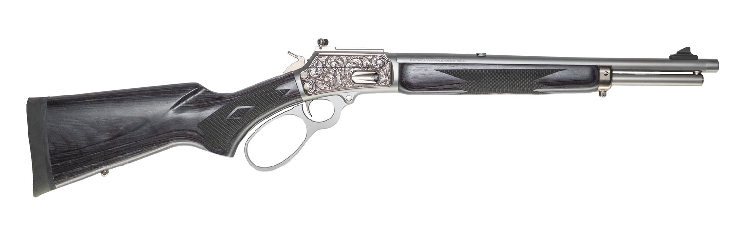 Cnc Firearms CNCRAZ10MM Marlin 1894 SBL Wild Boar 10mm Auto 16″ Polished Stainless Steel, Polished Engraved Receiver, Gray Fixed Laminate Stock