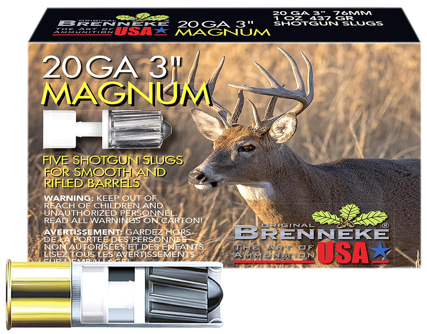 Brenneke SL203M Magnum 20Gauge 3″ 1oz Slug Shot 5 Per Box/50 Case