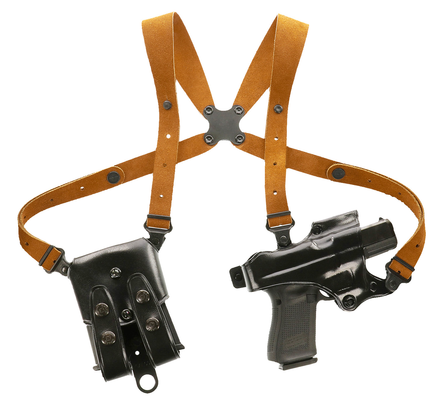 Galco JR202B Jackass Rig Shoulder System Size Fits Chest Up To 56″ Black Leather Harness Fits Beretta 92F/FS Fits Taurus PT100 Right Hand