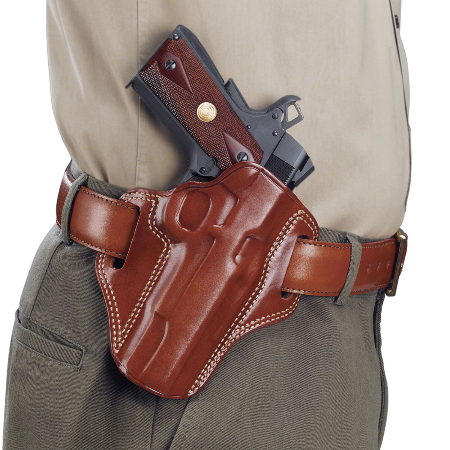Galco CM800 Combat Master OWB Tan Leather Belt Slide Compatible w/ Glock 43/43X, Springfield Hellcat Belt 1.75″ Wide Right Hand