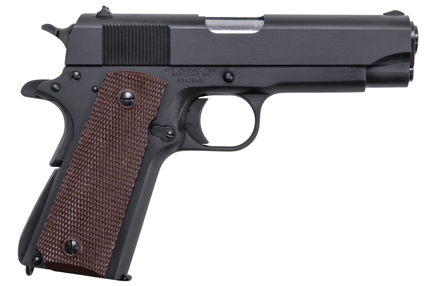Auto-Ordnance 1911BKOC 1911 A1 Commander 45 ACP 7+1 4.25″ Matte Black Serrated Carbon Steel Slide Matte Black Matte Black Carbon Steel Brown Checkered Polymer Grips Right Hand