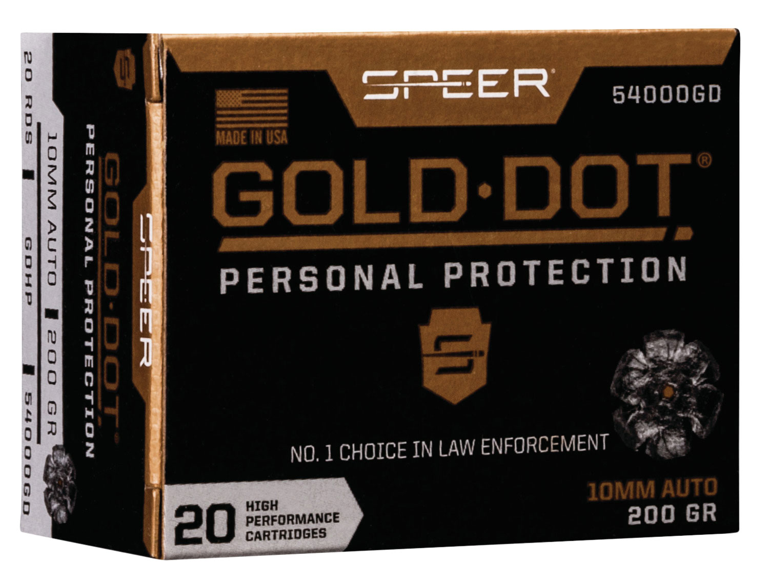 Speer 54000GD Gold Dot Personal Protection 10mmAuto 200gr Hollow Point 20 Per Box/10 Case