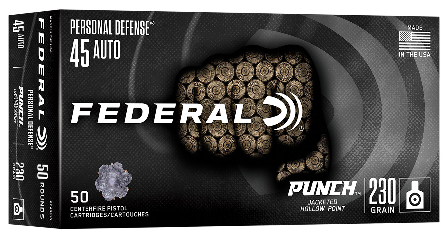 Federal PD45P1G Punch 45Auto 230gr Jacketed Hollow Point 50 Per Box/10 Case