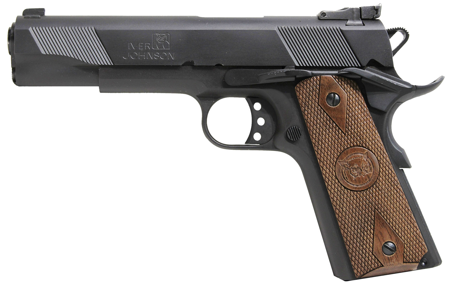Iver Johnson Arms EAGLE9 Eagle 9mm Luger 9+1 5″ Black Steel Barrel, Matte Blued Serrated Steel Slide & Frame w/Beavertail, Dymondwood Walnut Grip