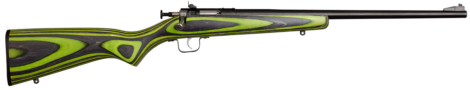 Crickett KSA2231 Youth 22 LR 1rd 16.12″ Blued Barrel & Receiver, Fixed Front/Adjustable Rear Peep Sights, Green/Black Laminate Stock w/11.5″ LOP, Rebounding Firing Pin Safety