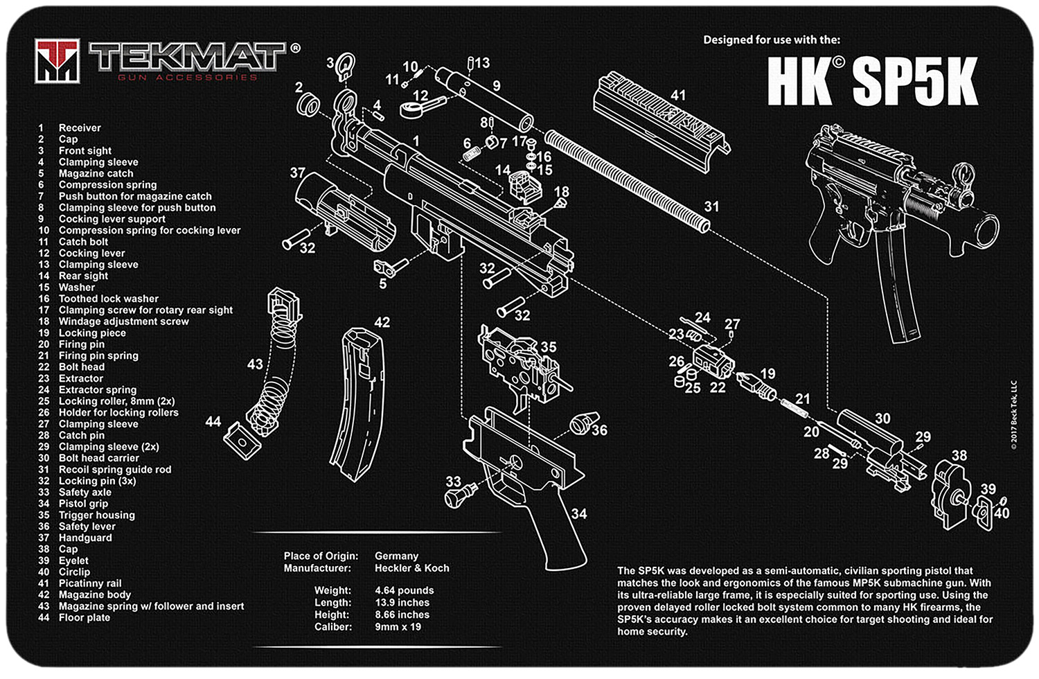 TekMat TEKR17HKSP5K HK SP5K Cleaning Mat Black/White Rubber 11″x17″ HK SP5K Parts Diagram