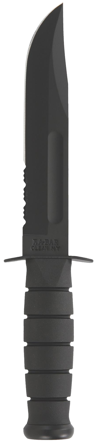 Ka-Bar 1212 Fighting/Utility 7″ Fixed Clip Point Part Serrated Black 1095 Cro-Van Blade, Black Kraton G Handle, Includes Sheath