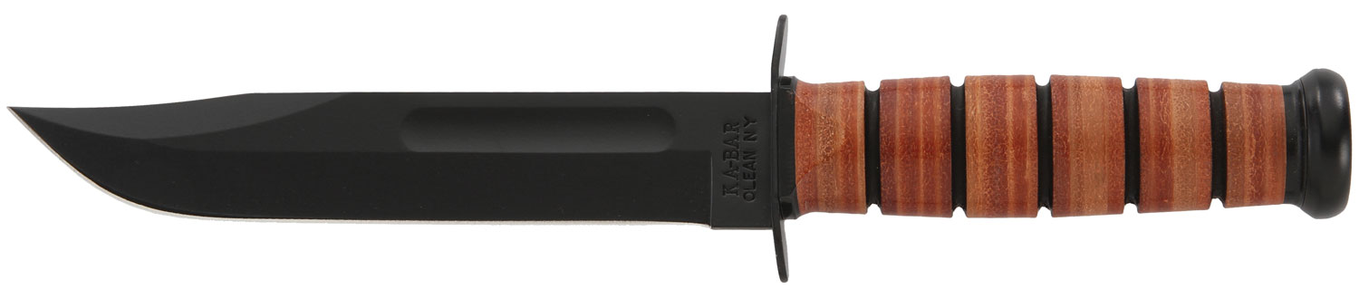 Ka-Bar 1217 USMC Fight/Utility 7″ Fixed Clip Point Plain Black 1095 Cro-Van Blade. Brown Leather Handle. Includes Sheath