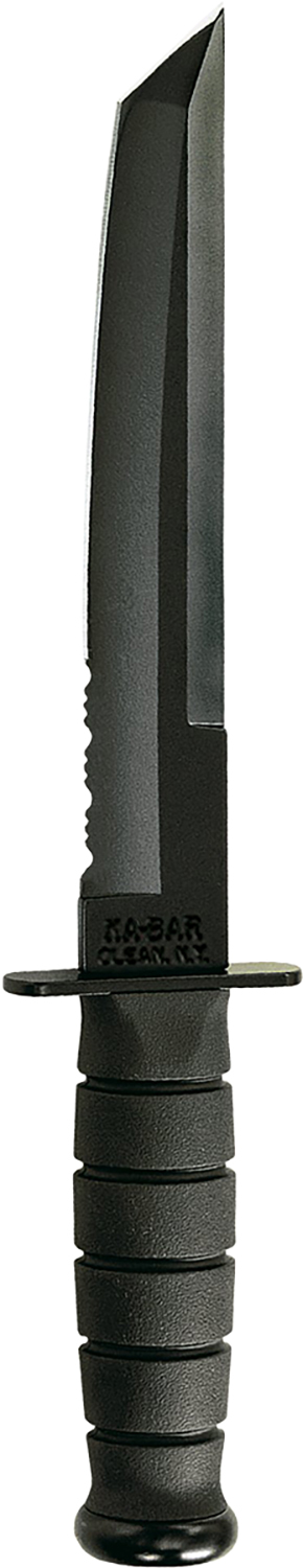 Ka-Bar 1245 Tanto 8″ Fixed Tanto Part Serrated Black 1095 Cro-Van Blade, Black Kraton G Handle, Includes Sheath