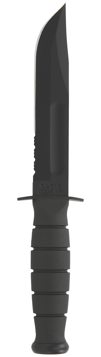 Ka-Bar 1257 Short Fight/Utility 5.25″ Fixed Clip Point Part Serrated Black 1095 Cro-Van Blade, Black Kraton G Handle, Includes Sheath
