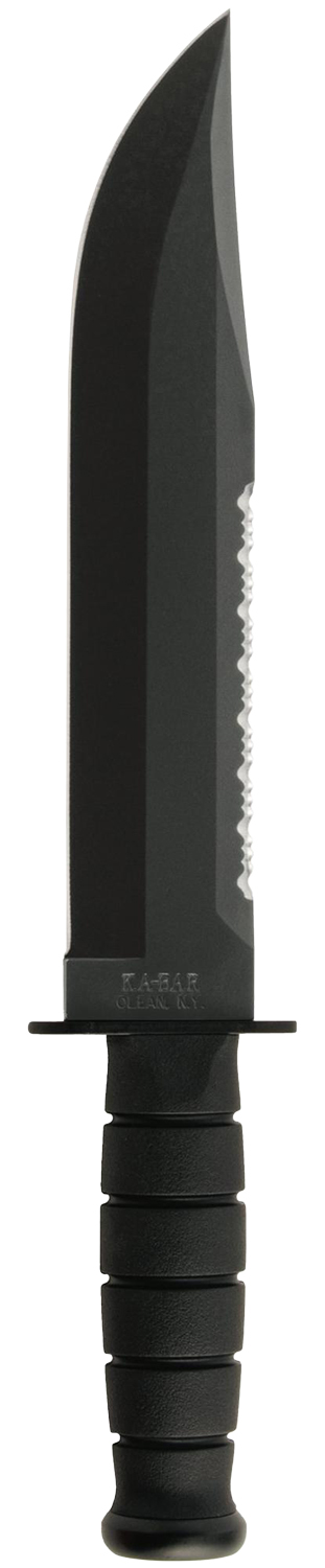 Ka-Bar 2211 Big Brother 9.38″ Fixed Top Serrated/Bottom Straight Plain Black 1095 Cro-Van Blade, Black Kraton G Handle, Includes Sheath