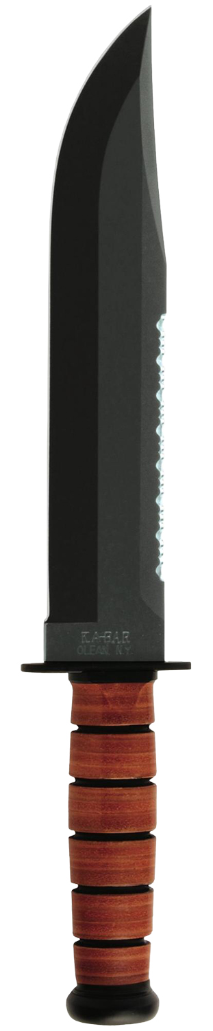 Ka-Bar 2217 Big Brother 9.38″ Fixed Clip Point Part Serrated Black 1095 Cro-Van Blade, Brown Leather Handle, Includes Sheath