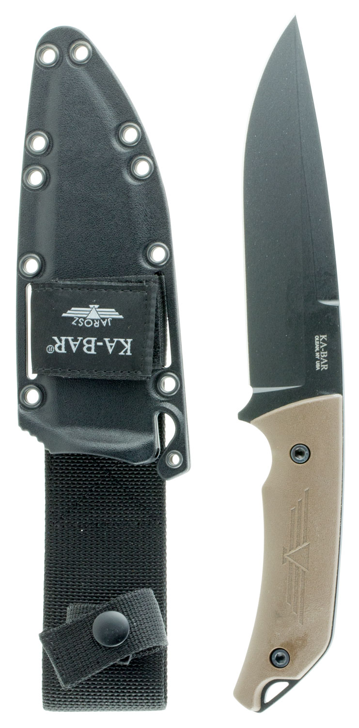 Ka-Bar 7503 Jarosz Turok 6.25″ Fixed Clip Point Plain Black 1095 Cro-Van Blade, Brown Ultramid Handle, Includes Sheath