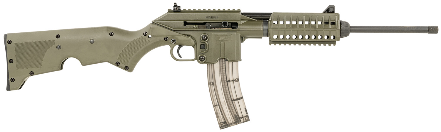 Kel-Tec SU22CAGRN SU22 Full Size 22 LR 26+1 16.10″ Black Threaded Barrel, OD Green Picatinny Rail Polymer Receiver, OD Green Synthetic w/Storage Compartment Stock
