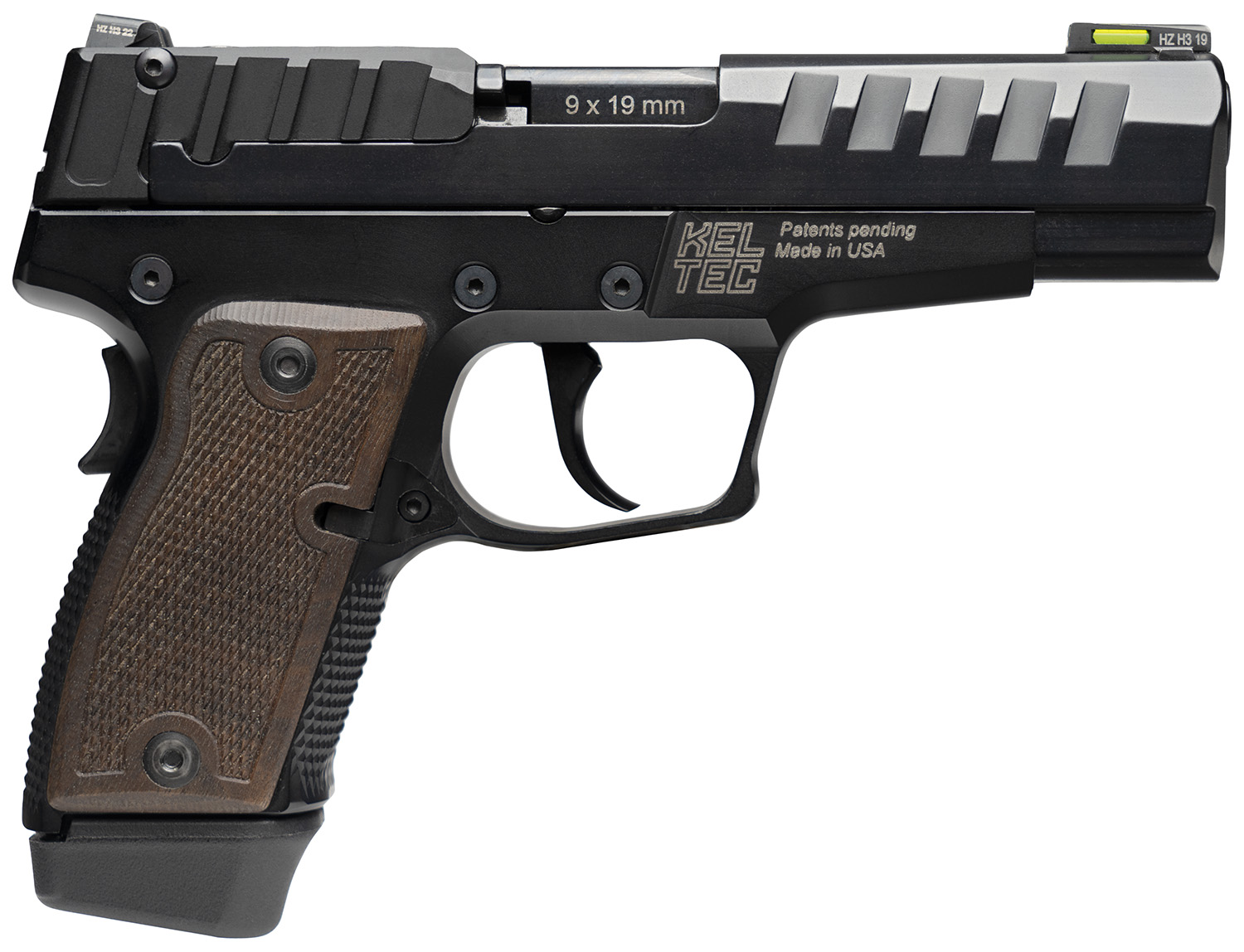 Kel-Tec P15MBLK P15 9mm Luger 15+1 4″ Black Steel Barrel, Black Nitride Serrated Steel Slide, Black Anodized Aluminum Frame, American Walnut Grip, Ambidextrous