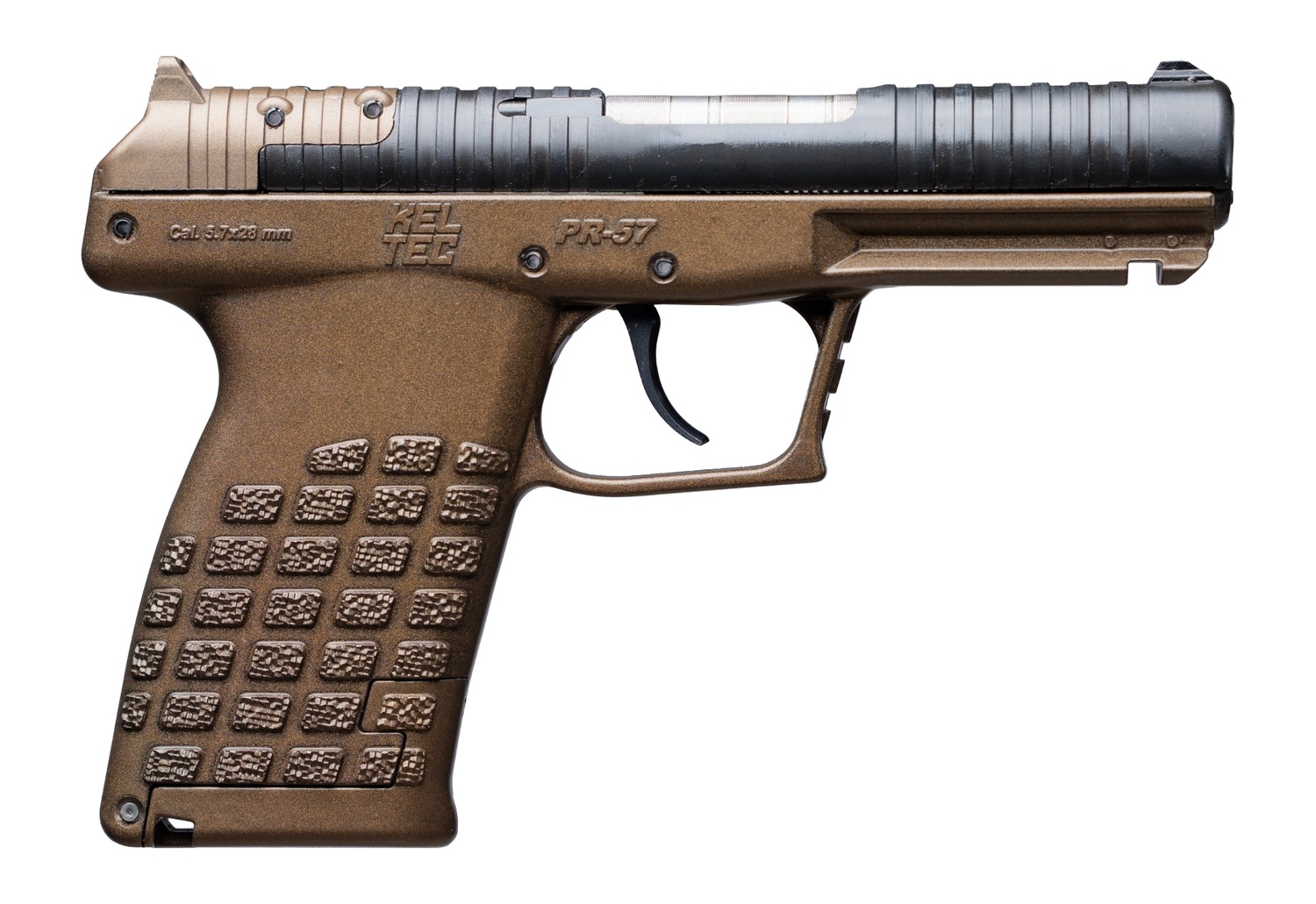 Kel-Tec PR57BBRZ PR-5.7 Compact Frame 5.7x28mm 20+1 4″ Stainless Steel Rotary Barrel, Black Optic Ready/Serrated Slide, Burnt Bronze Frame & Textured Grip