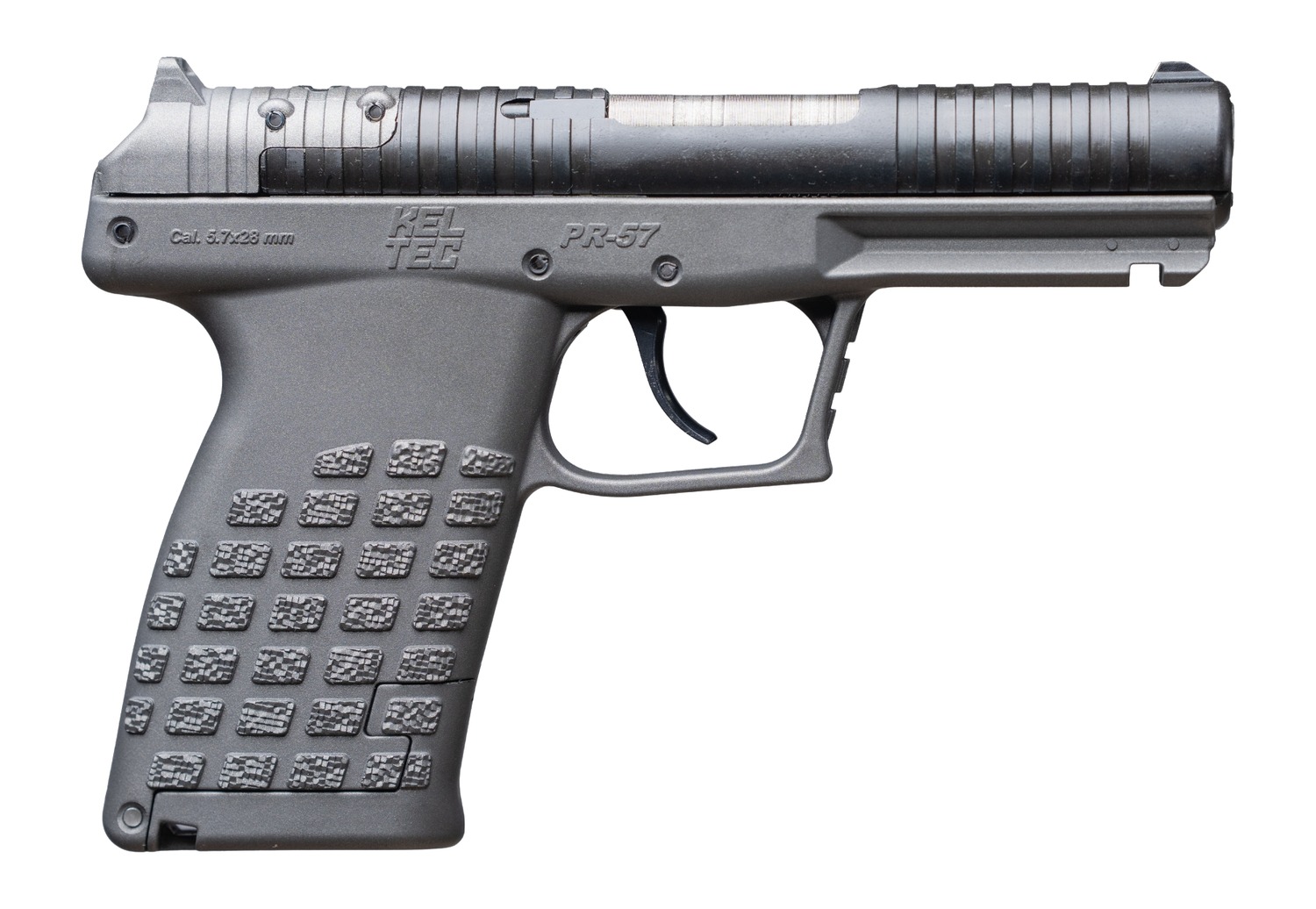 Kel-Tec PR57TNG PR-5.7 Compact Frame 5.7x28mm 20+1 4″ Stainless Steel Rotary Barrel, Black Optic Ready/Serrated Slide, Tungsten Gray Frame & Textured Grip