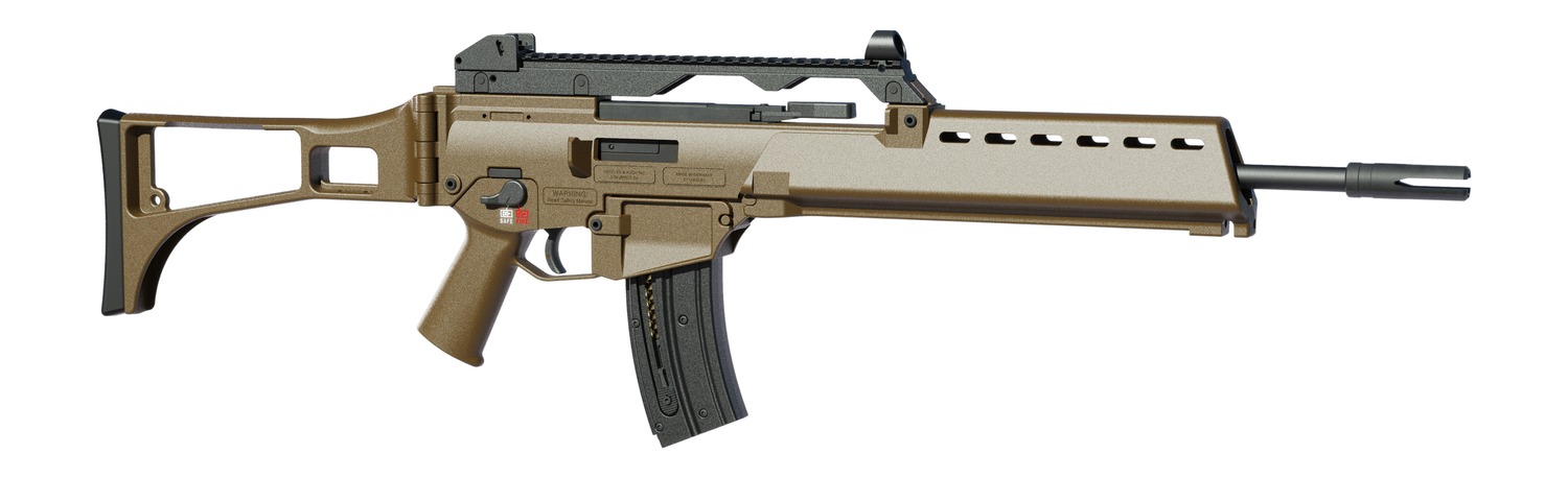 HK 81001321 G36 22 LR 20+1 18.13″ Black Barrel w/Flash Suppressor, Flat Dark Earth Receiver w/Picatinny Rail, Flat Dark Earth Folding Synthetic Stock, Polymer Grip