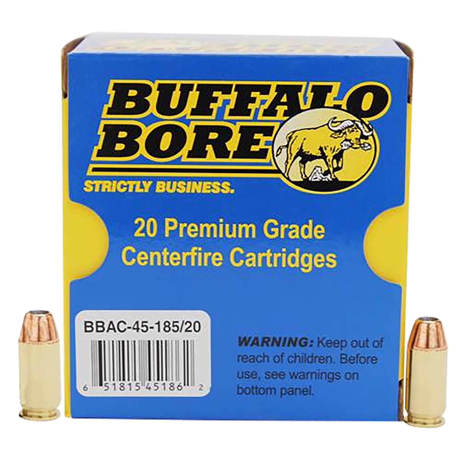Buffalo Bore Ammunition 4518520 Personal Defense Strictly Business 45ACP +P 185gr Jacket Hollow Point 20 Per Box/12 Case