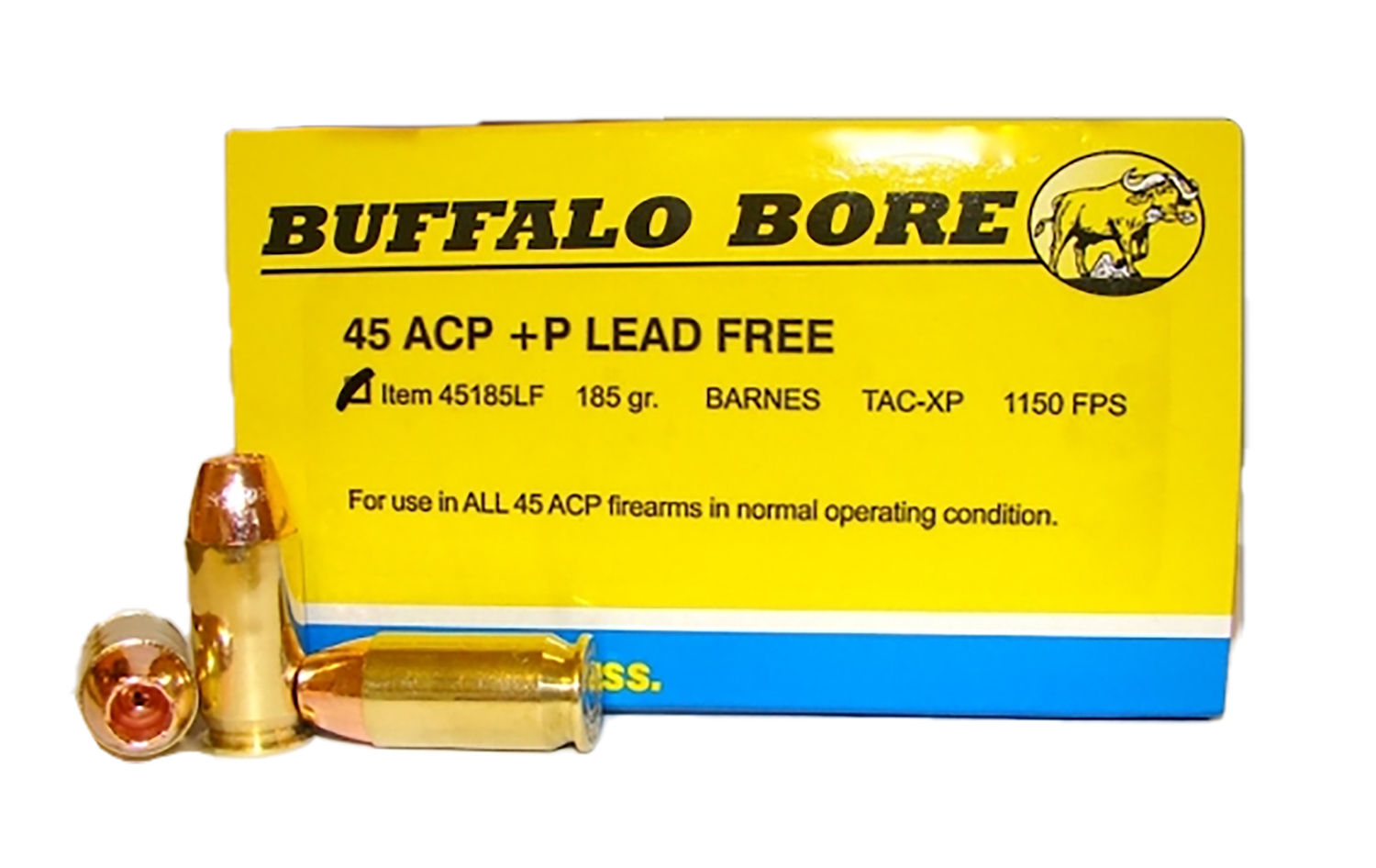 Buffalo Bore Ammunition 45185LF20 Buffalo-Barnes Strictly Business 45ACP +P 185gr Barnes TAC-XP Lead Free 20 Per Box/12 Case