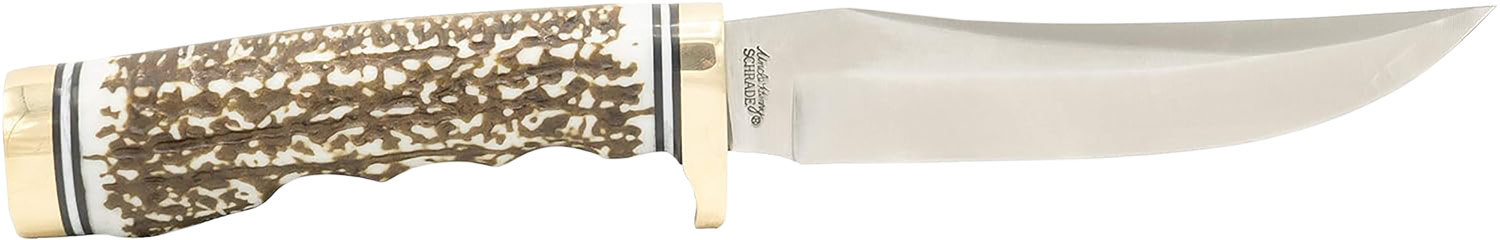 Uncle Henry 1100087 Next Gen Golden Spike 5″ Fixed Plain Satin Polished Stainless Steel Blade, Brown Brass Accents Staglon Handle