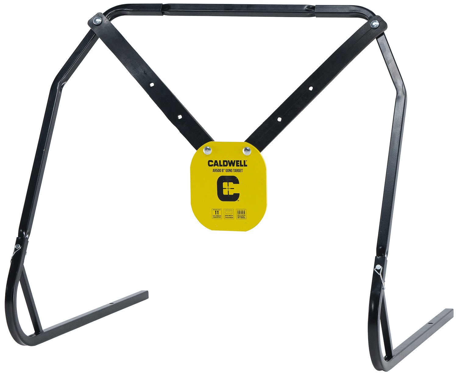 Caldwell 1140016 Gong & Target Stand 8″ Yellow AR500 Steel Gong Hanging Includes XL Strap Hangers