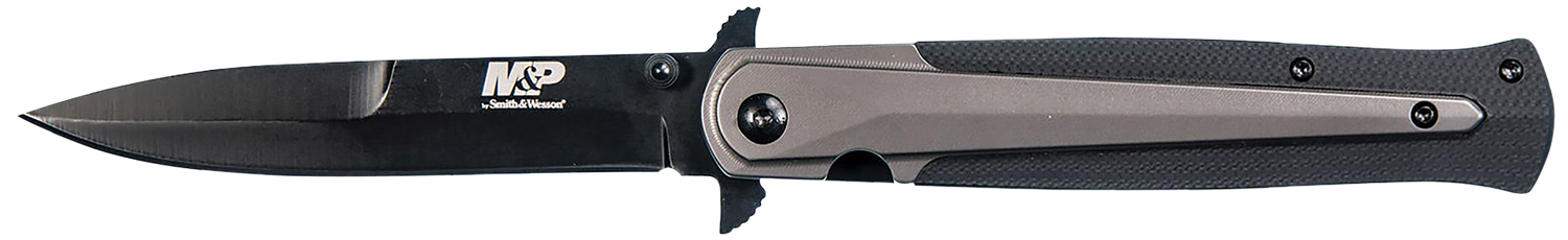 Smith & Wesson Knives 1085899 M&P Tactical Stiletto 4″ Folding Spear Point Plain Stainless Steel Blade FRN Black/FDE Includes Pocket Clip