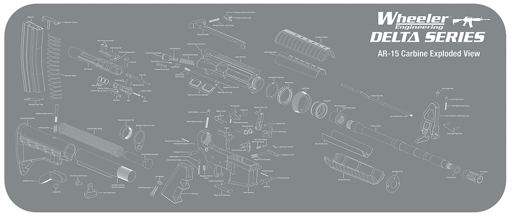 Wheeler 156824 AR-15 Maintenance Mat Delta Gray/White Neoprene Top w/Rubber Back 20″x47″ AR-15 Parts Diagram
