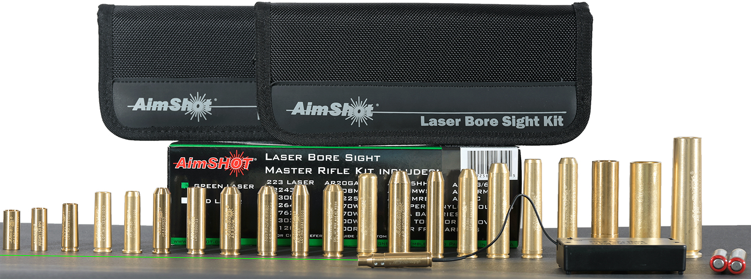 AimShot Master Kit Multi-Caliber Bore Sight with Green 532nM Laser & Uses 2 AAA Batteries for Rifles (Batteries Not Included)