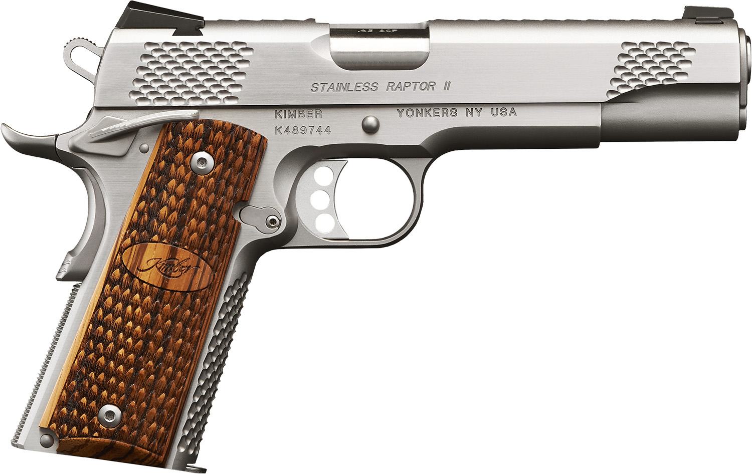 Kimber Mfg.,inc 3200181CA Stainless Raptor II (CA) 45 ACP 8+1 5″ Brush Polished Front Serrations Stainless Steel Slide