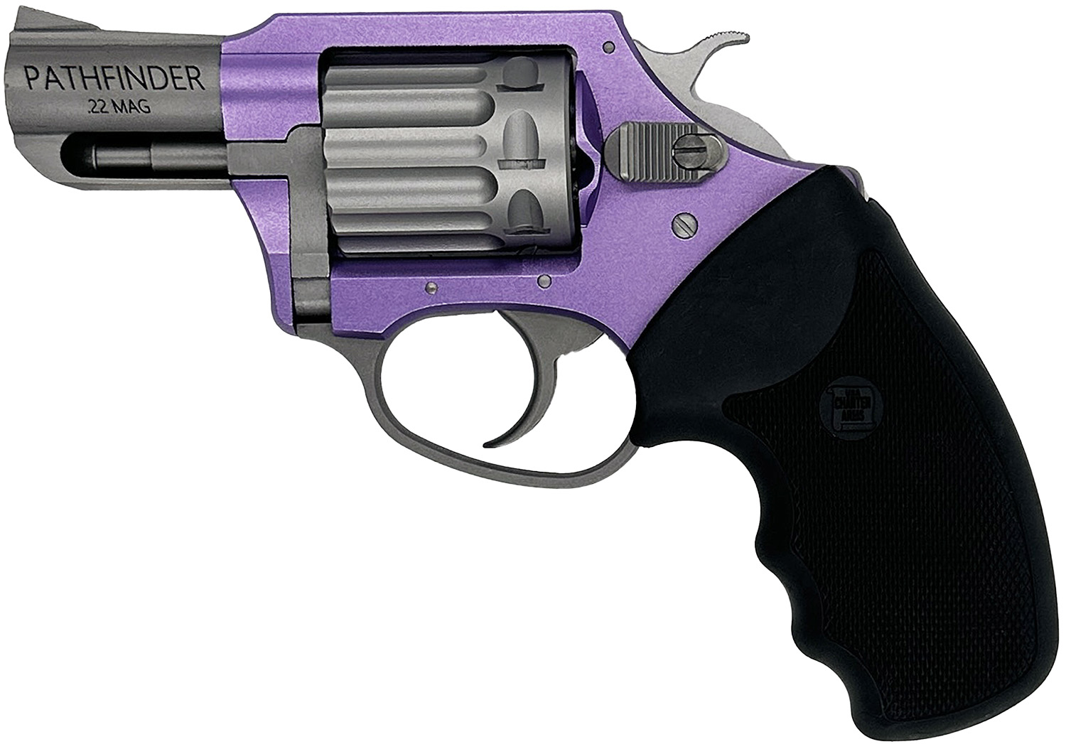 Charter Arms 52340 Pathfinder Lavender Lady Small Frame 22 WMR 8rd 2″ Stainless Steel Barrel, Lavender Aluminum Frame, Stainless Cylinder, Black Finger Grooved Rubber Grip, Exposed Hammer