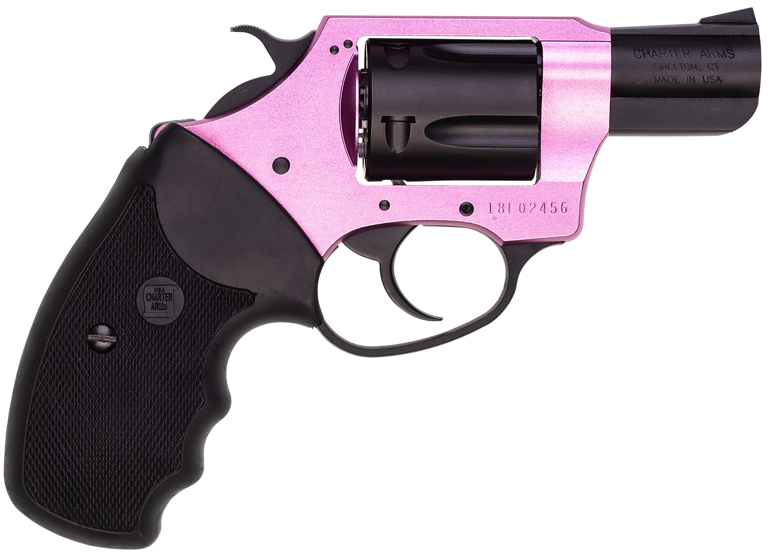 Charter Arms 53835 Pink Lady 38 Special 5rd 2″ Black Steel Barrel, Black Cylinder, Black/Pink Aluminum Frame, Black Rubber Grip, Exposed Hammer