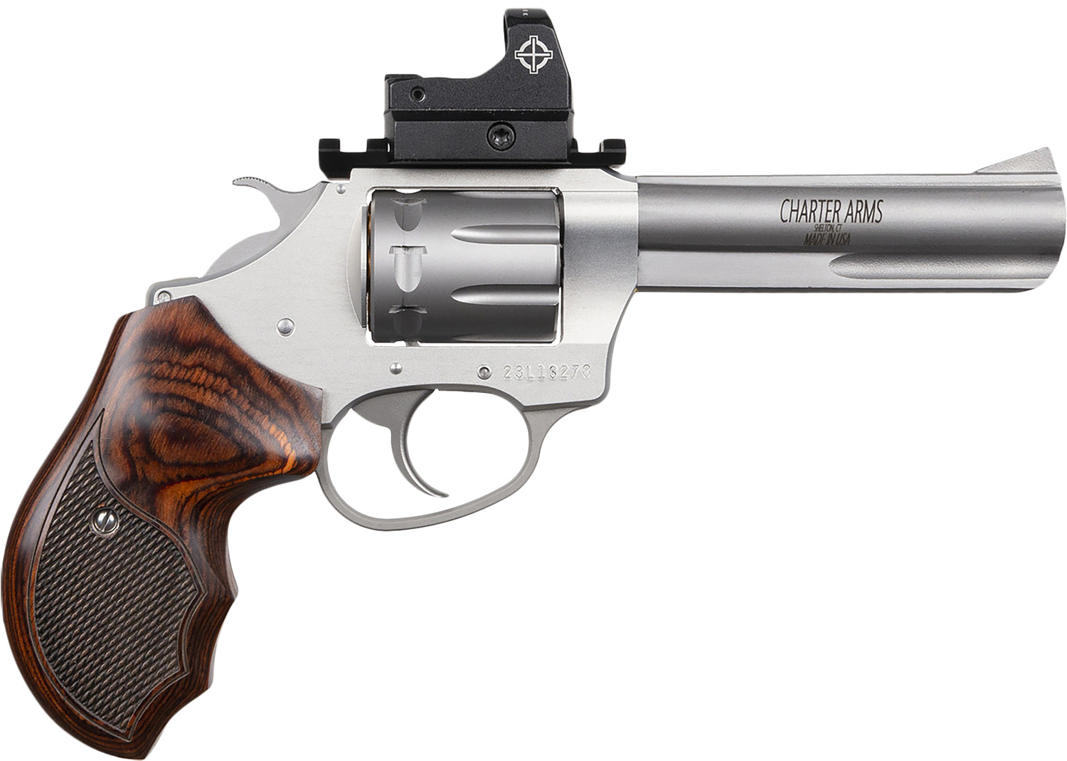 Charter Arms 72245 Target Pathfinder 22 LR 8 Shot, 4.20″ Anodized Stainless Steel Barrel & Cylinder, Stainless Aluminum Frame, Rosewood Grip, Sightmark Micro Optic